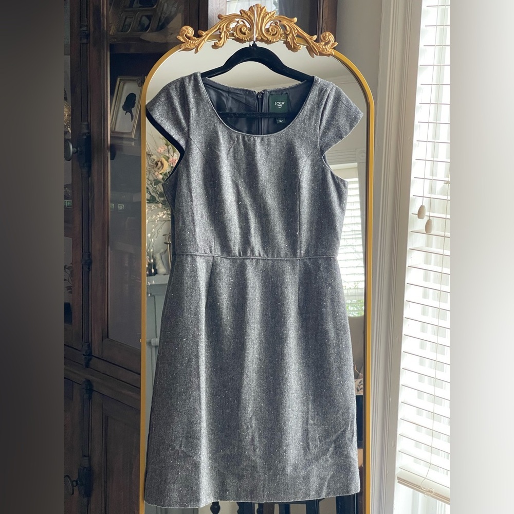J. Crew Suiting Grey Wool Blend Tweed Cap Sleeve Sheath Dress